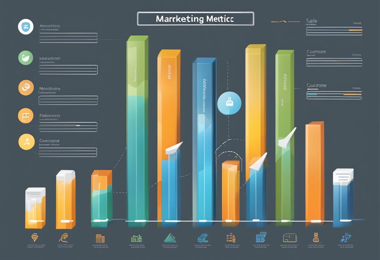 A bar graph showing various marketing metrics such as sales, website traffic, and customer engagement, with clear labels and a key for easy interpretation