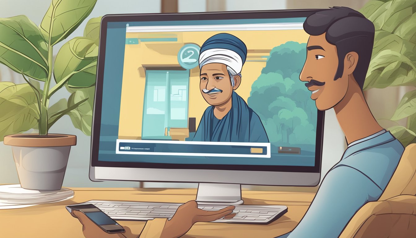 A valampuri sangu is being purchased online, displayed on a digital device with a cursor clicking the "buy" button