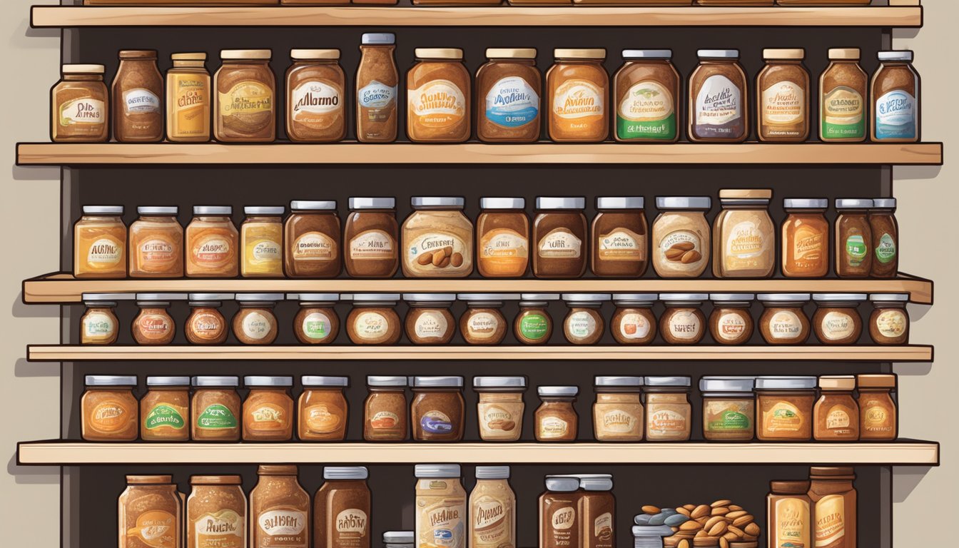 A grocery store shelf displays jars of almond butter in Singapore