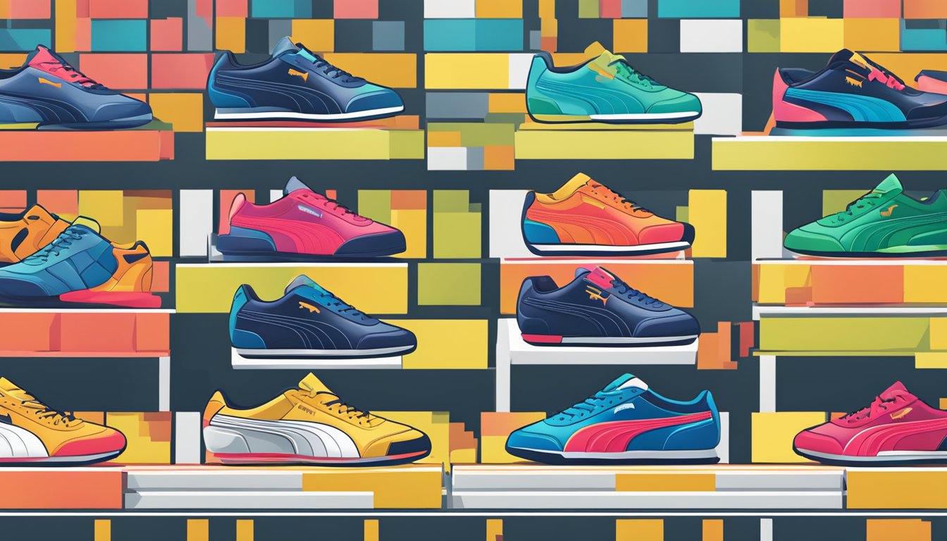 A vibrant display of Puma shoes on sale, with exclusive offers highlighted in bold letters, at the Shop Smart online store