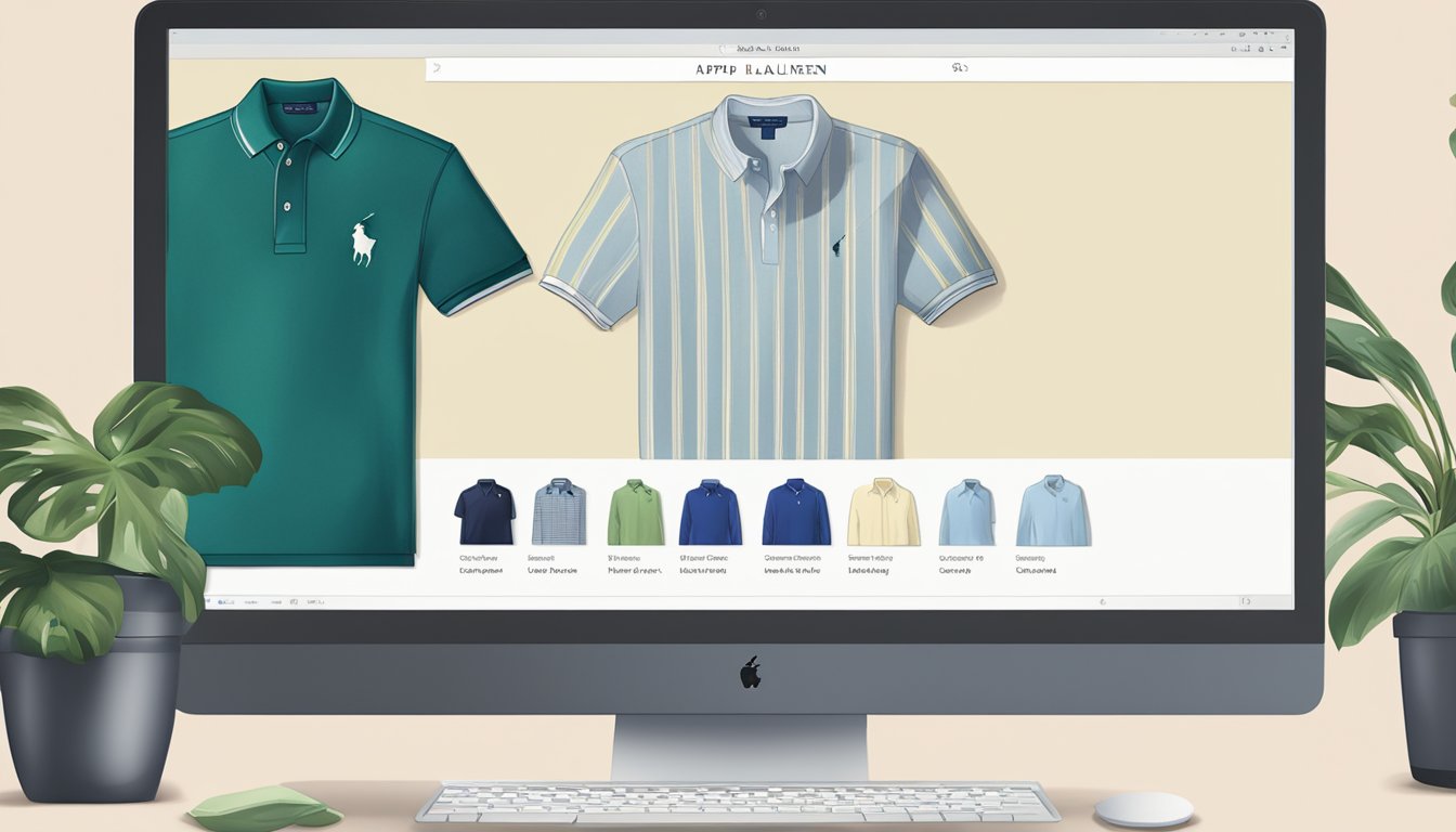 A computer screen displaying the Ralph Lauren website with a cursor clicking on the "Add to Cart" button for a polo shirt