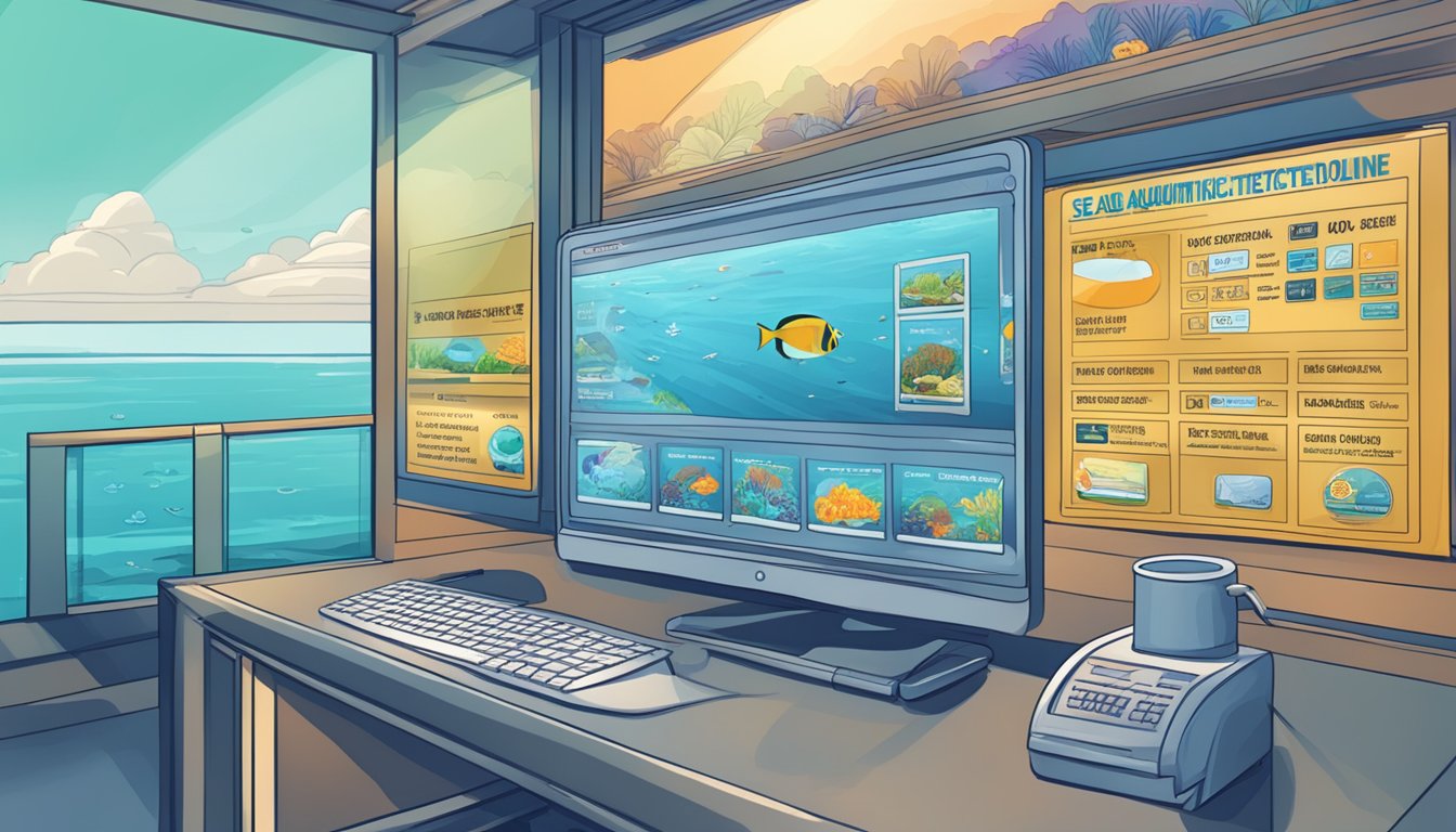 A computer screen displaying a website with options to purchase sea aquarium tickets online