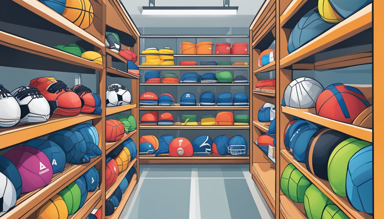 A bustling sports equipment store in Singapore with shelves stocked with a variety of gear and equipment for various sports