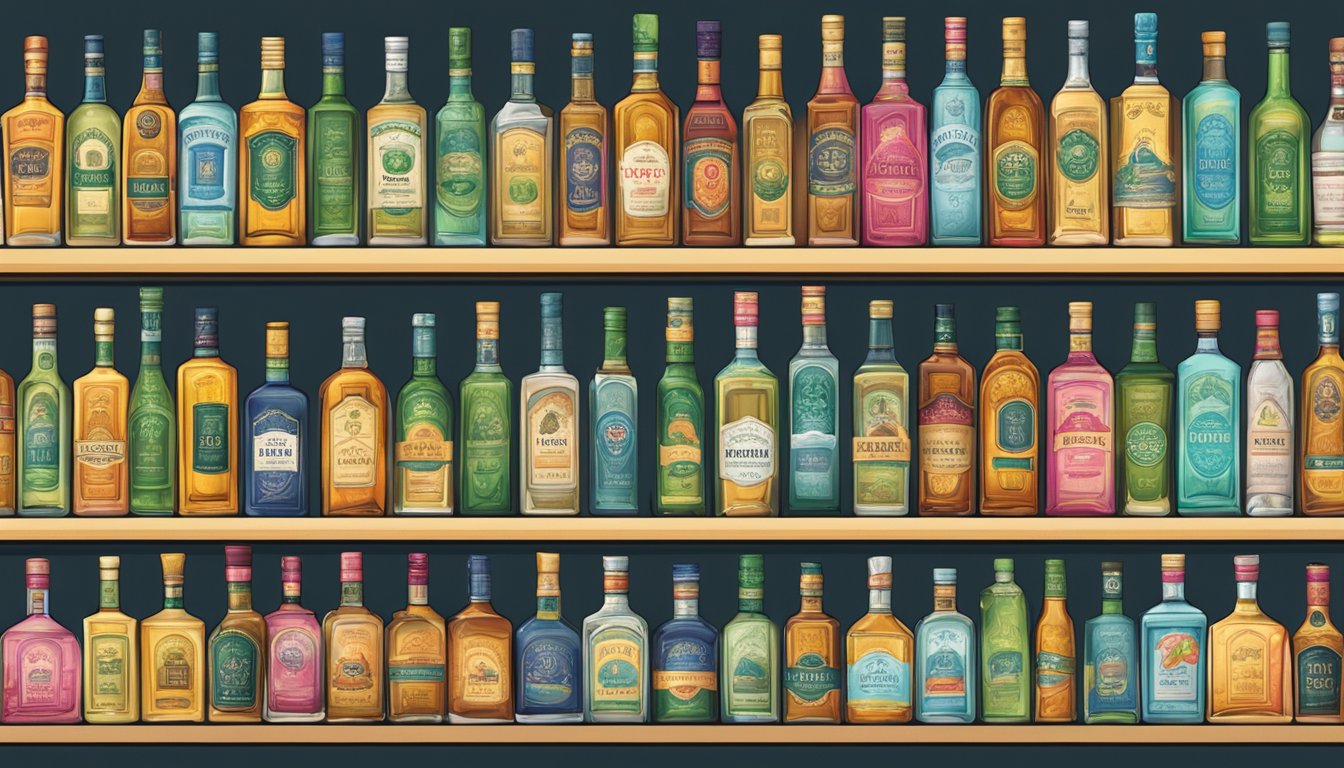 Shelves lined with various tequila bottles, a sign reading "Frequently Asked Questions" in a liquor store in Singapore