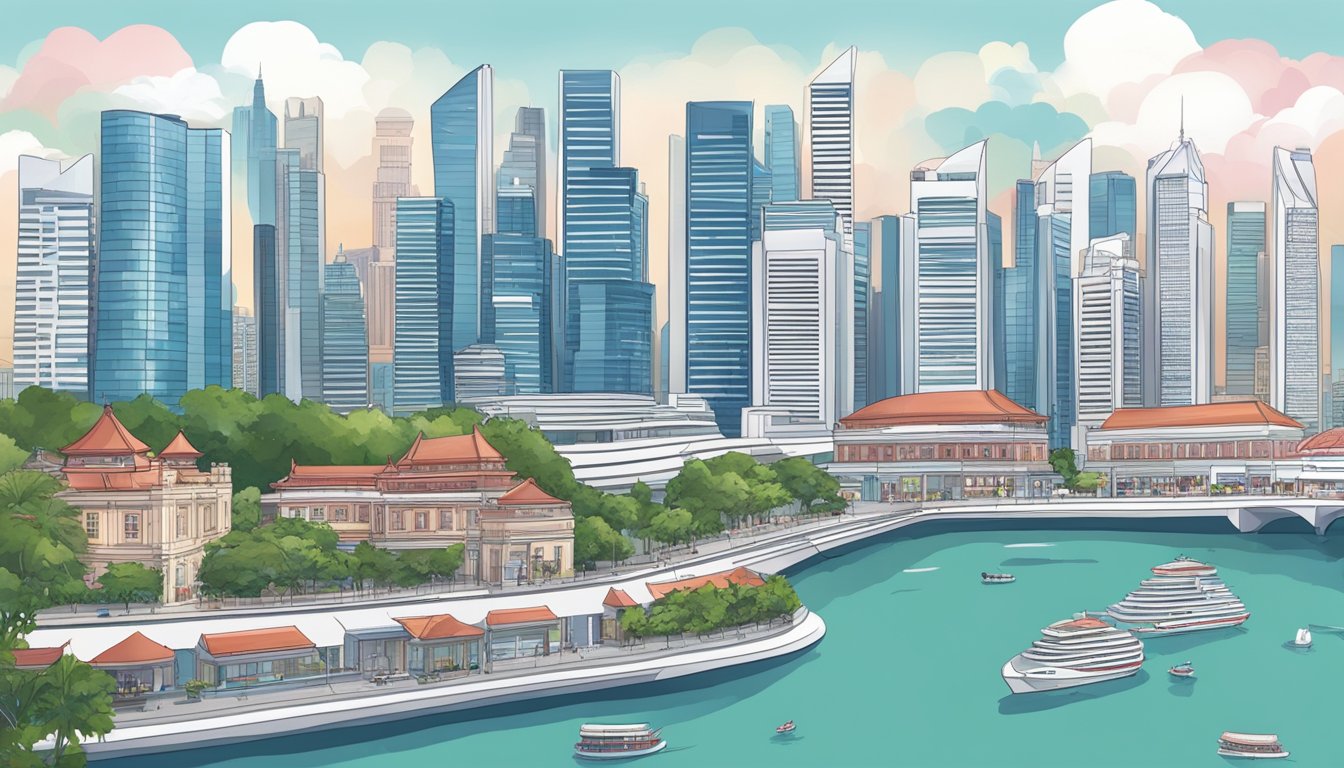 Singapore skyline with SK-II store, offering affordable beauty solutions. No humans or body parts