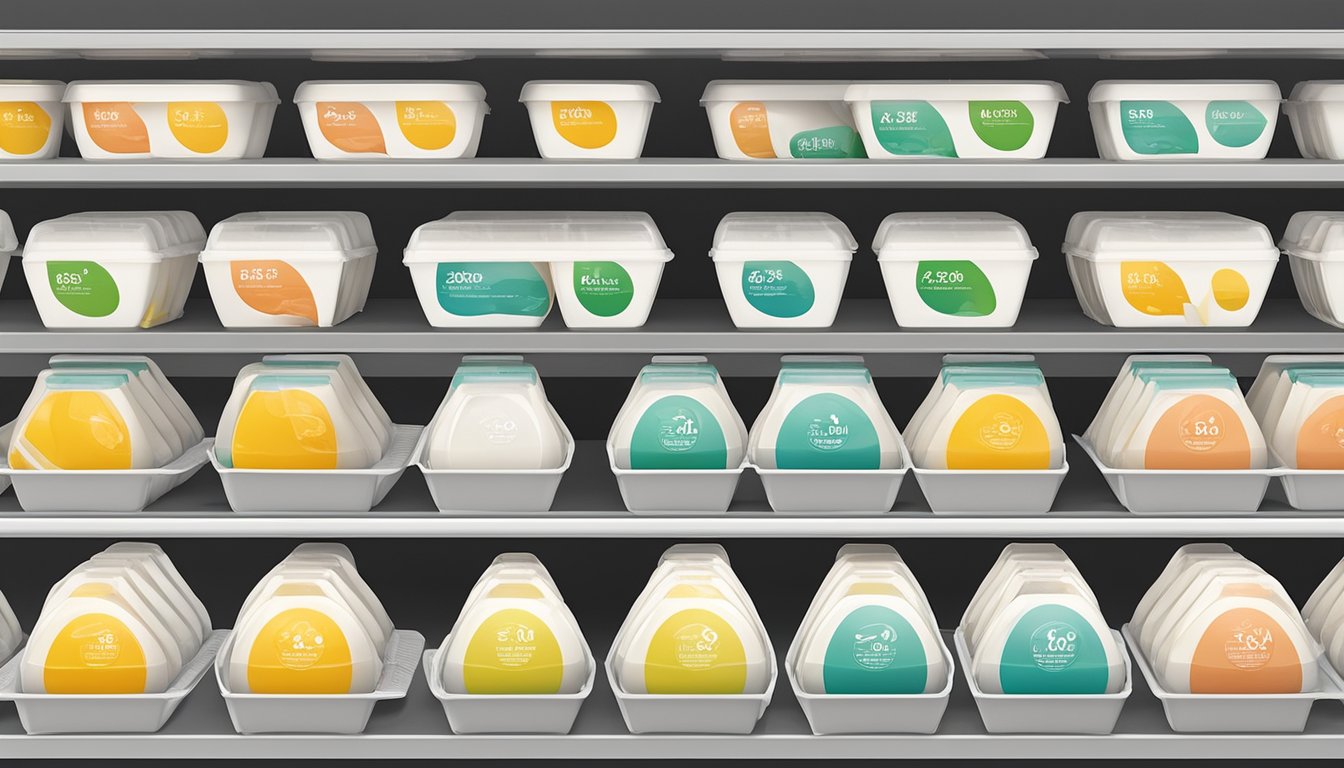 A display of egg white cartons on a supermarket shelf in Singapore. Bright, clean packaging with clear labels