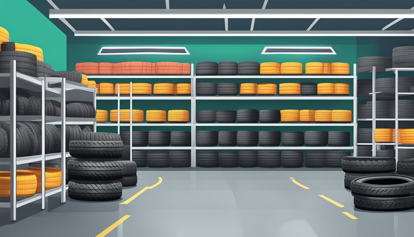 A tire shop in Singapore with rows of neatly stacked, affordable tires