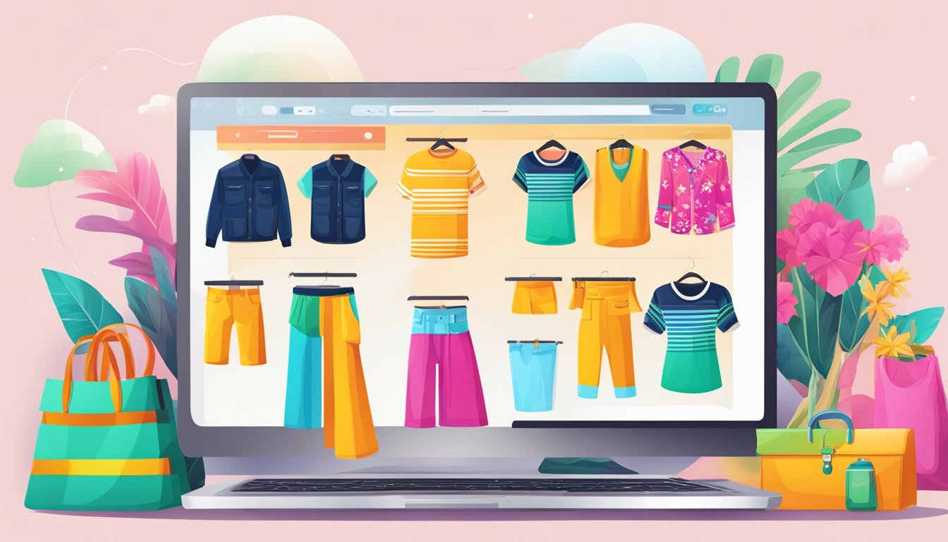A computer screen displaying a variety of colorful and trendy clothing items from Thailand. A secure payment page and a smooth checkout process