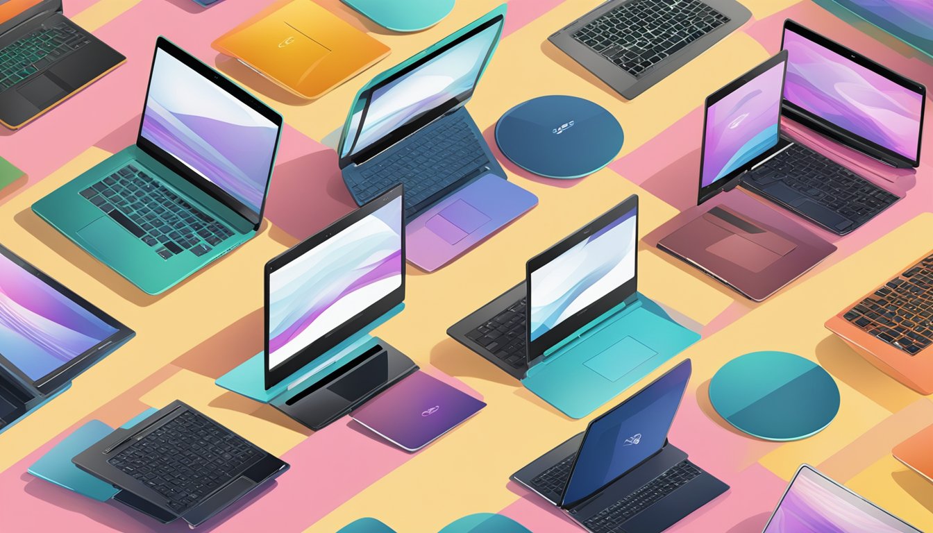 A person's hand hovering over a variety of Acer laptops displayed on a sleek, modern online shopping website
