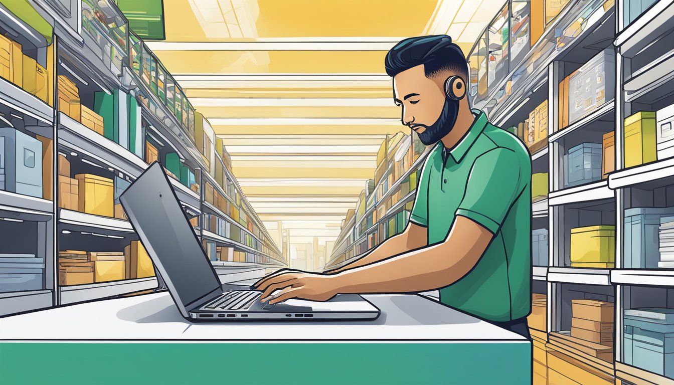 A customer browsing a website, selecting an Acer laptop, and proceeding to checkout