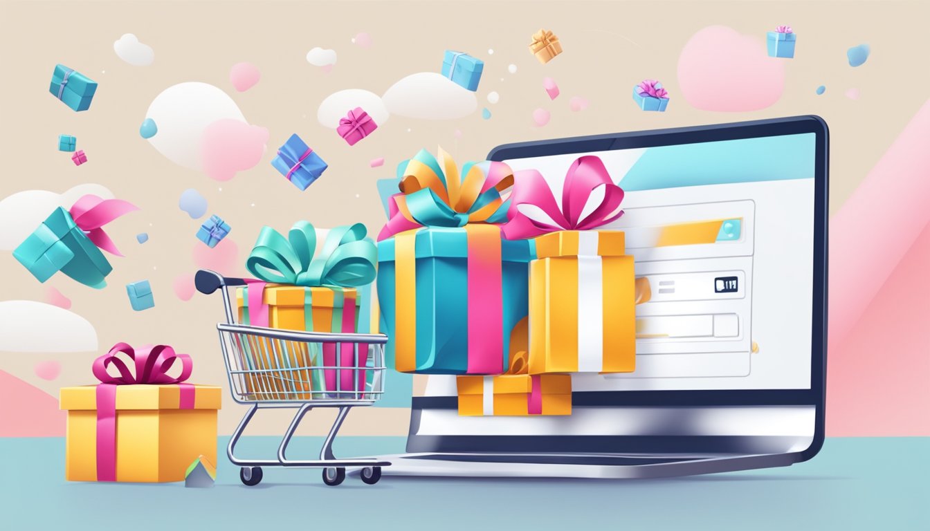A person clicks and selects a gift online, adds it to the cart, and smoothly completes the purchase process with a few simple steps