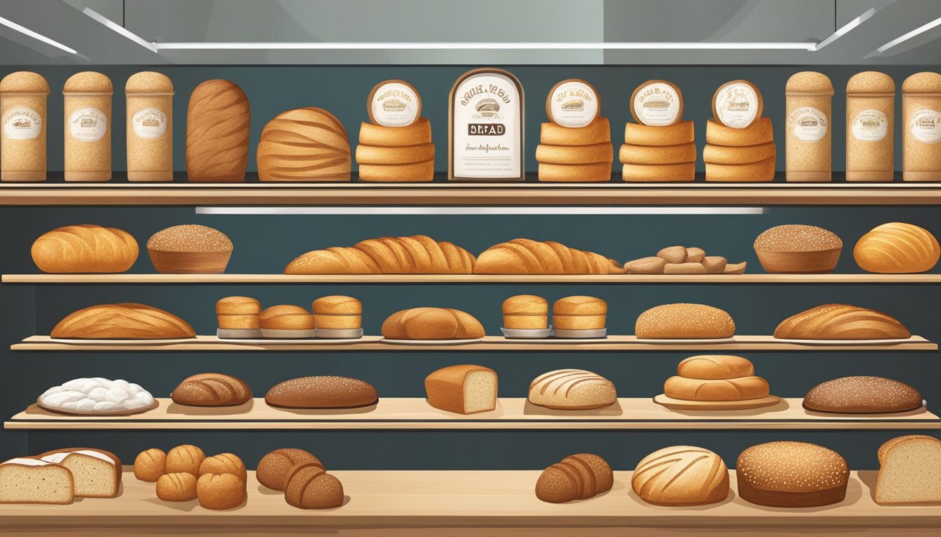 A colorful display of gluten-free bread at a specialty bakery in Singapore, with various loaves and rolls neatly arranged on shelves