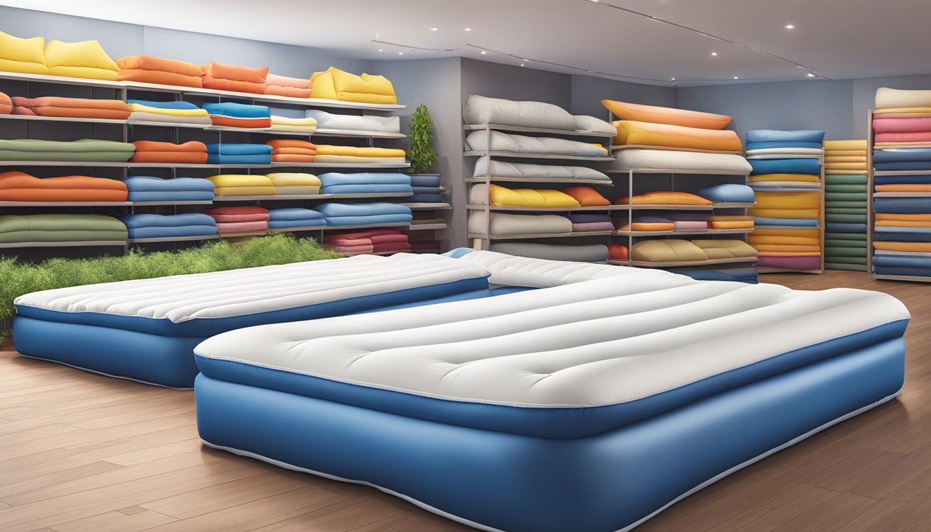 An outdoor store displays inflatable mattresses in Singapore