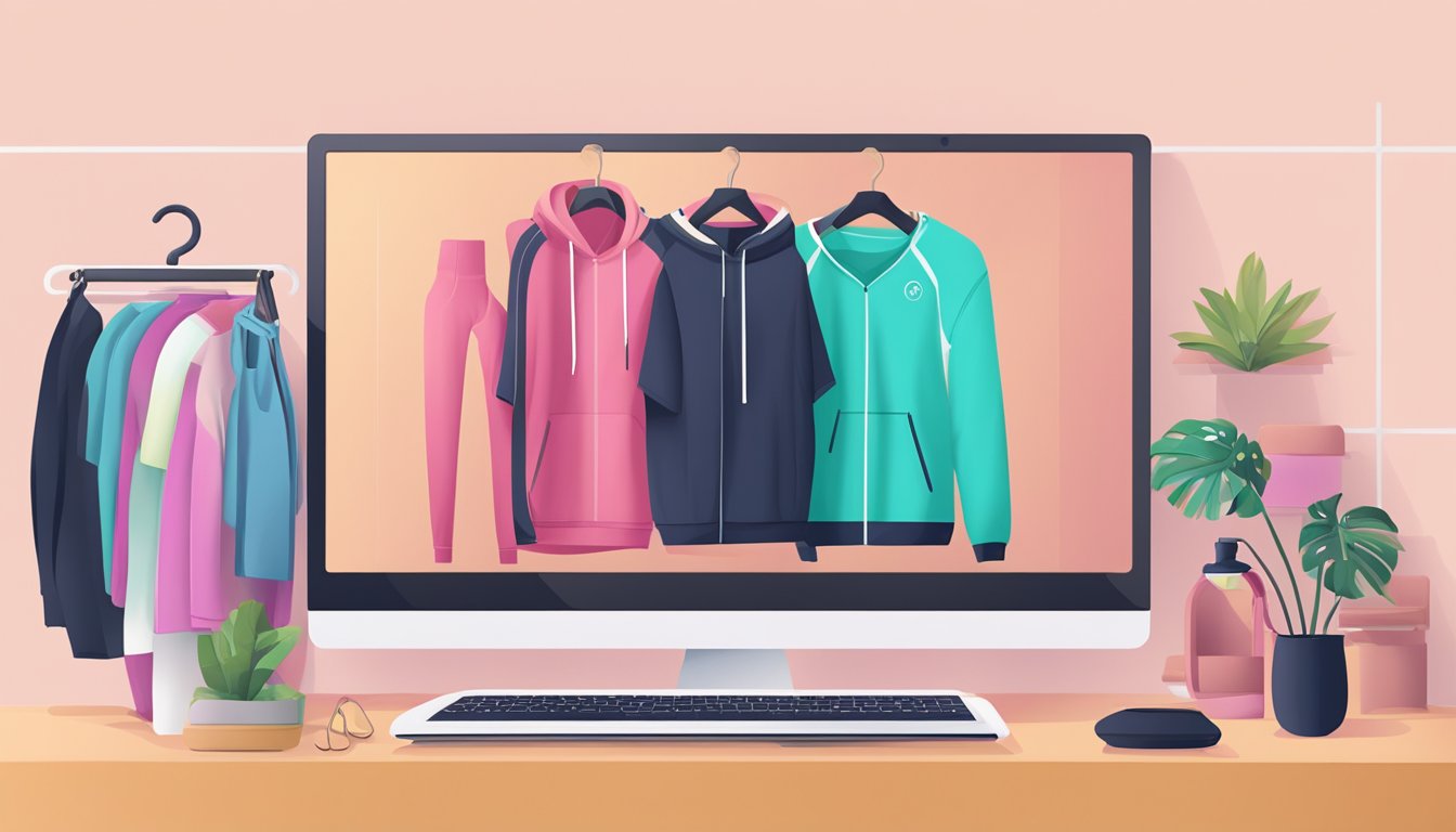 A computer screen with a variety of gym clothes displayed on an online shopping website