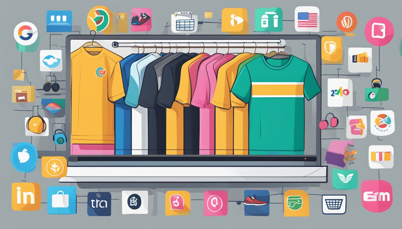 A computer screen displaying various online retailers' logos with gym attire