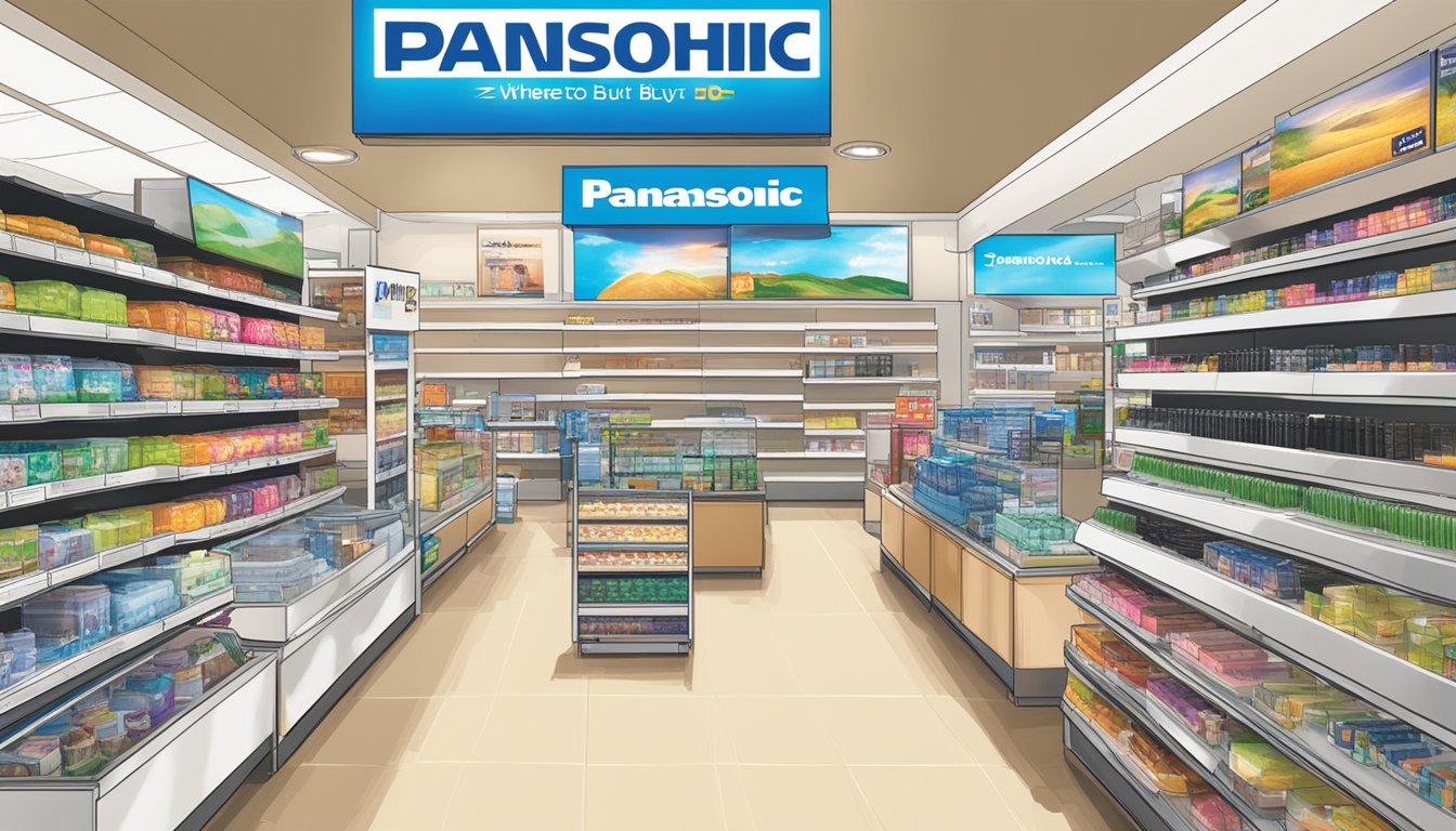 A display of Panasonic products with a prominent "Where to Buy" sign in a Singaporean store