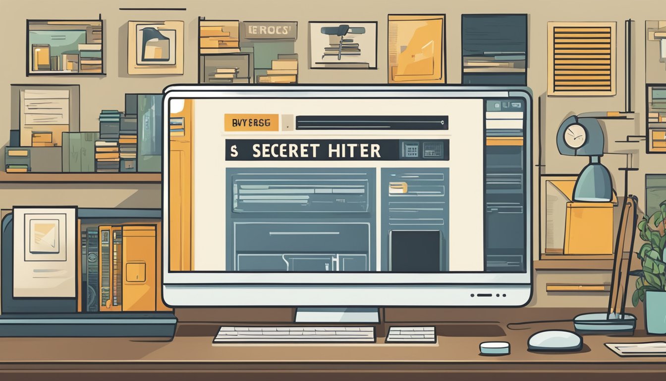 A computer screen displays a website with the title "Secret Hitler" and a "buy online" button