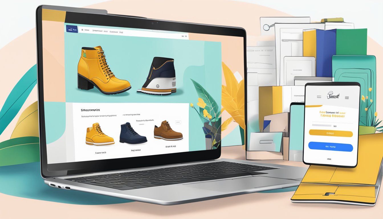 A laptop with a browser open to the Everbest shoes website, showing the online shopping process