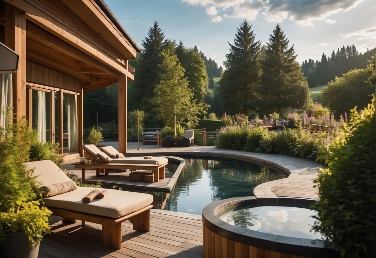 A tranquil spa surrounded by lush nature at G'sund & Natur Hotel die Wasnerin, perfect for a sustainable wellness getaway