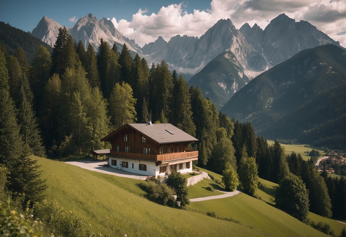 A picturesque villa surrounded by lush greenery and towering mountains, with hiking trails and outdoor activities in the beautiful region of Ramsau am Dachstein, Styria