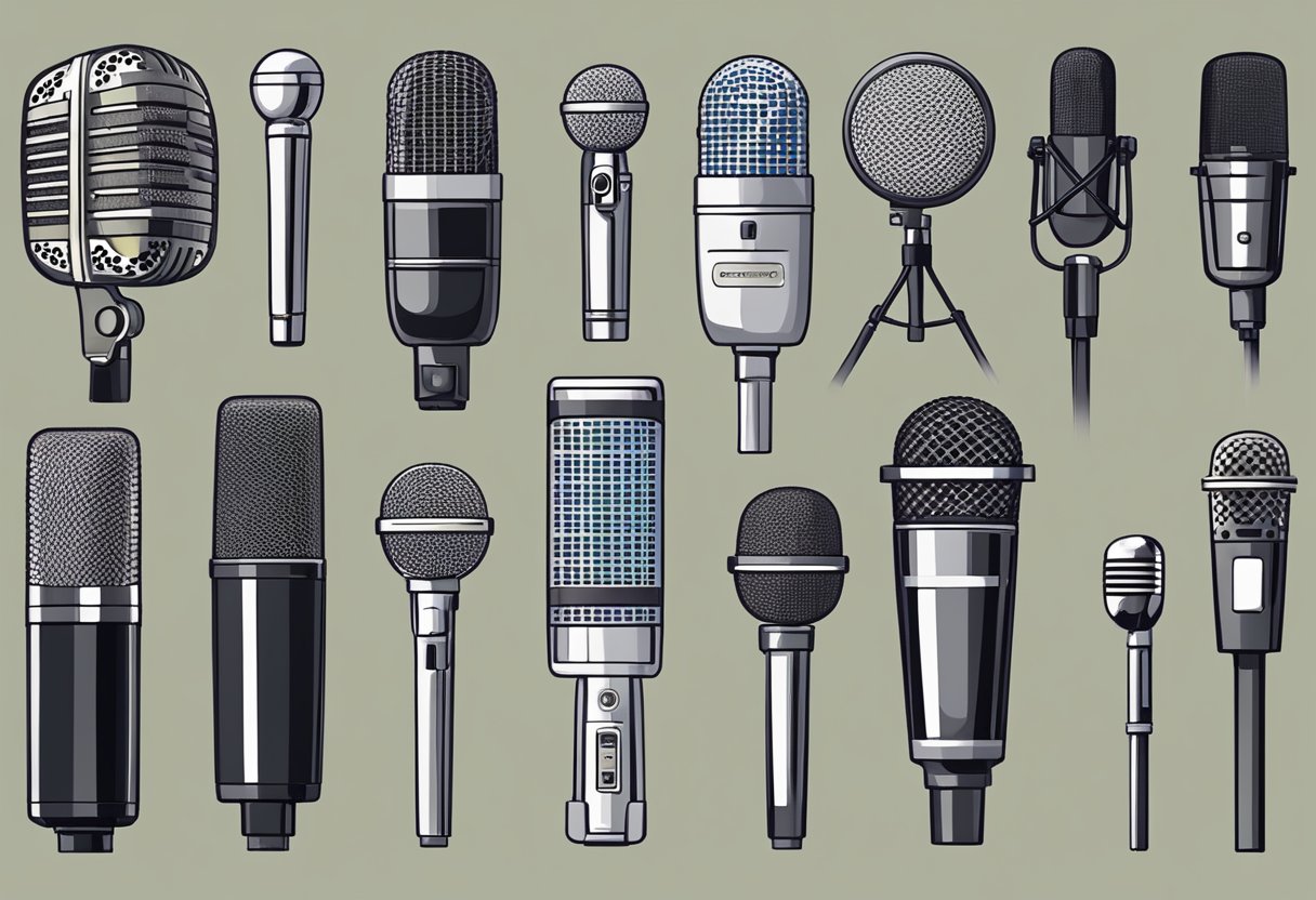 Various popular microphone types displayed with unique features and uses
