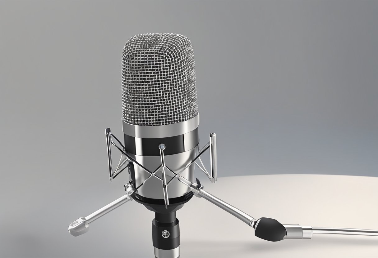 A condenser microphone sits on a stand, capturing detailed sound with its sensitive diaphragm. A dynamic microphone is held in hand, robust and versatile for live performances. Both types offer distinct characteristics for different recording needs
