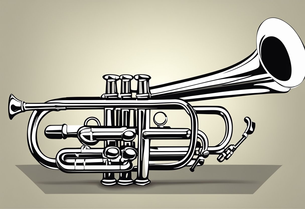 A beginner's guide to choosing a trumpet: a bright, shiny trumpet displayed on a stand with a music book and a metronome nearby