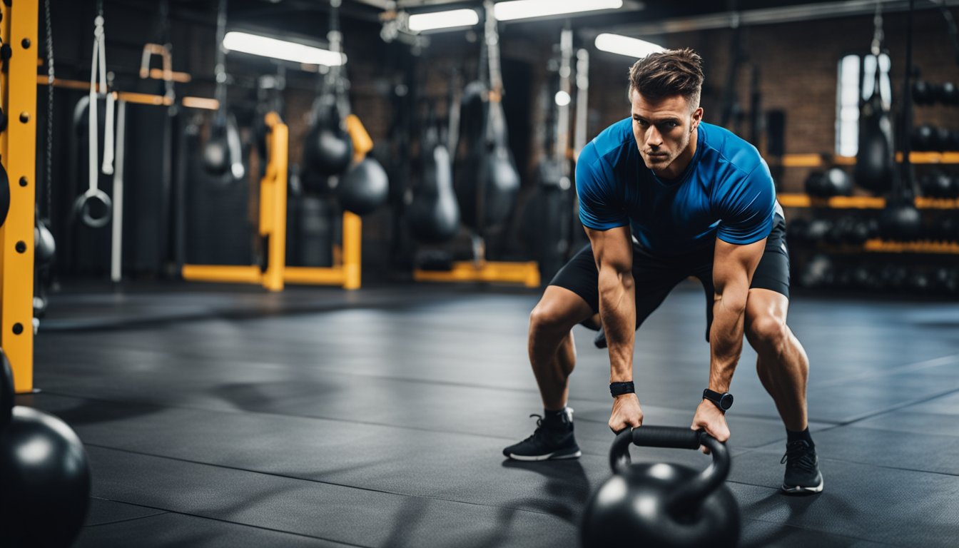 Ein Mann beim HIIT-Training mit Kettlebells