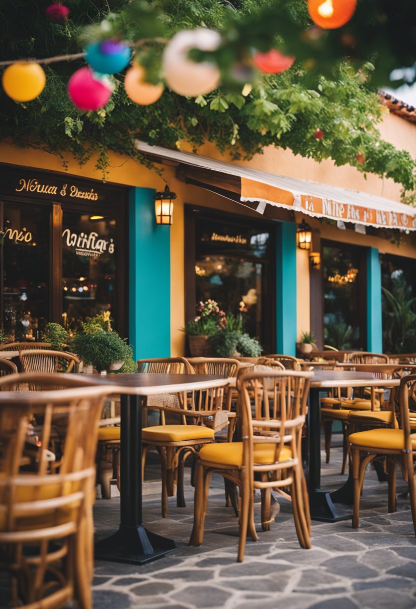 Colorful exterior of Ninfa's Restaurant with vibrant signage and a welcoming atmosphere. Outdoor seating area with festive decorations and the aroma of authentic Mexican cuisine