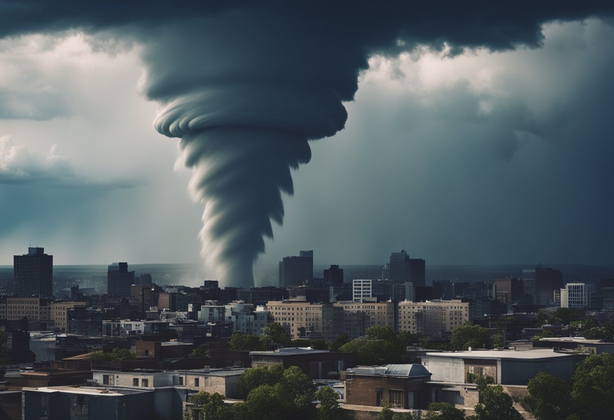 A tornado swoops up a city, swirling with energy and power. The storm represents the fast, effective impact of Fast Lean Pro on the weight loss industry