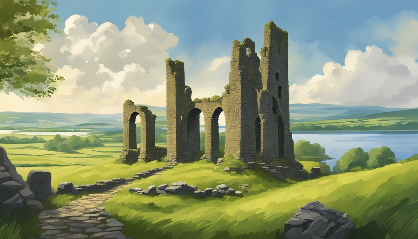 The ancient ruins of County Fermanagh stand proudly against a backdrop of rolling green hills and shimmering lakes, a testament to the rich history and untouched beauty of Ireland