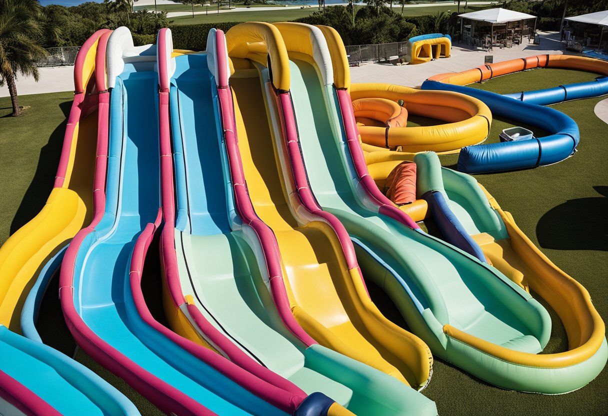 A variety of water slides, including tube, body, and mat slides, are available for rental in West Palm Beach