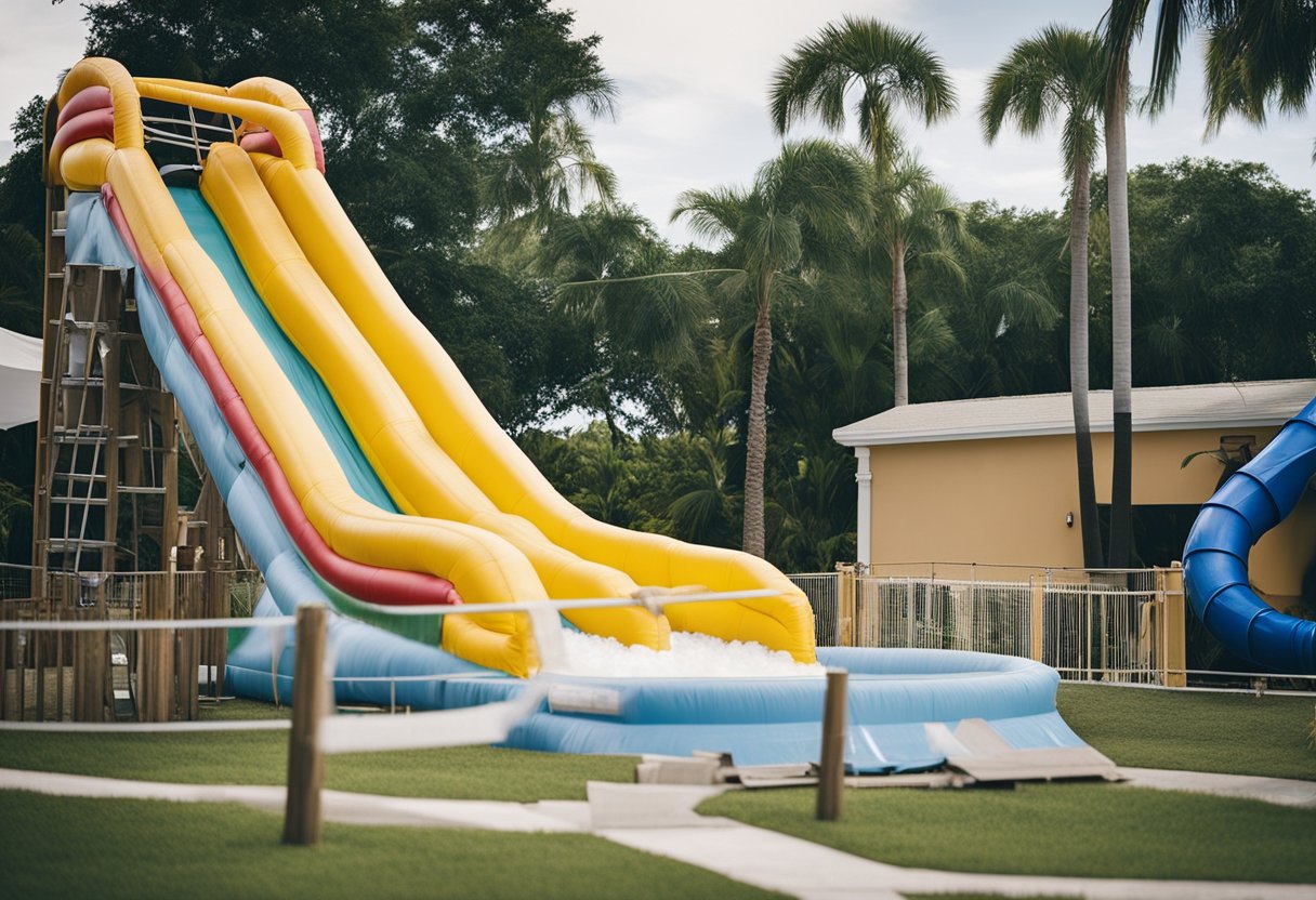 A water slide being set up and taken down at a rental location in West Palm Beach