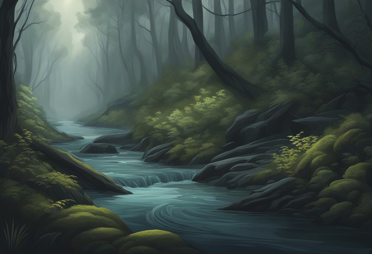 The Avon river winds through dark, misty forests. A mysterious figure lurks in the shadows, watching, waiting. What secrets lie hidden along its journey?