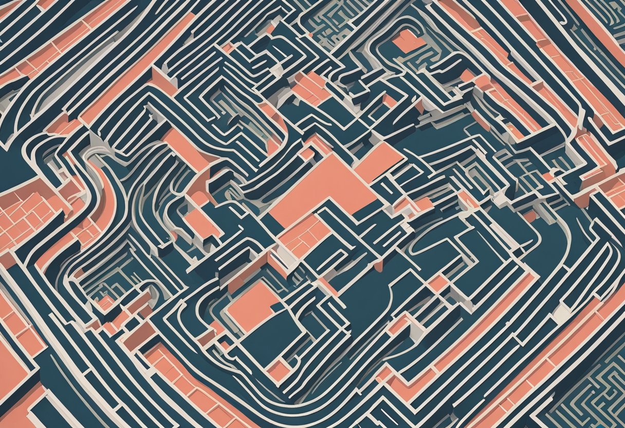 A ribbon of awareness weaves through a maze, symbolizing the journey of a perfectionist cancer thriver