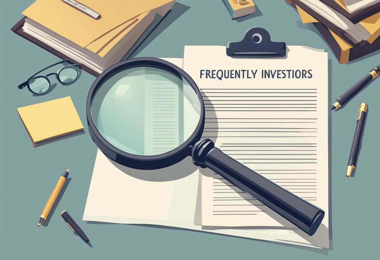 A magnifying glass hovers over a stack of papers labeled "Frequently Asked Questions How To Become A Private Investigator."