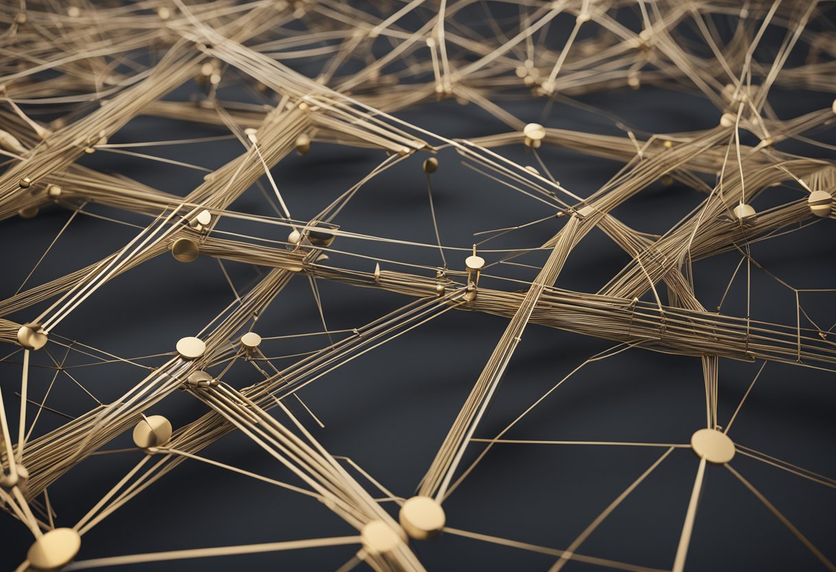 A group of interconnected lines and shapes symbolizing collaboration and social interaction, with the number 32 prominently featured