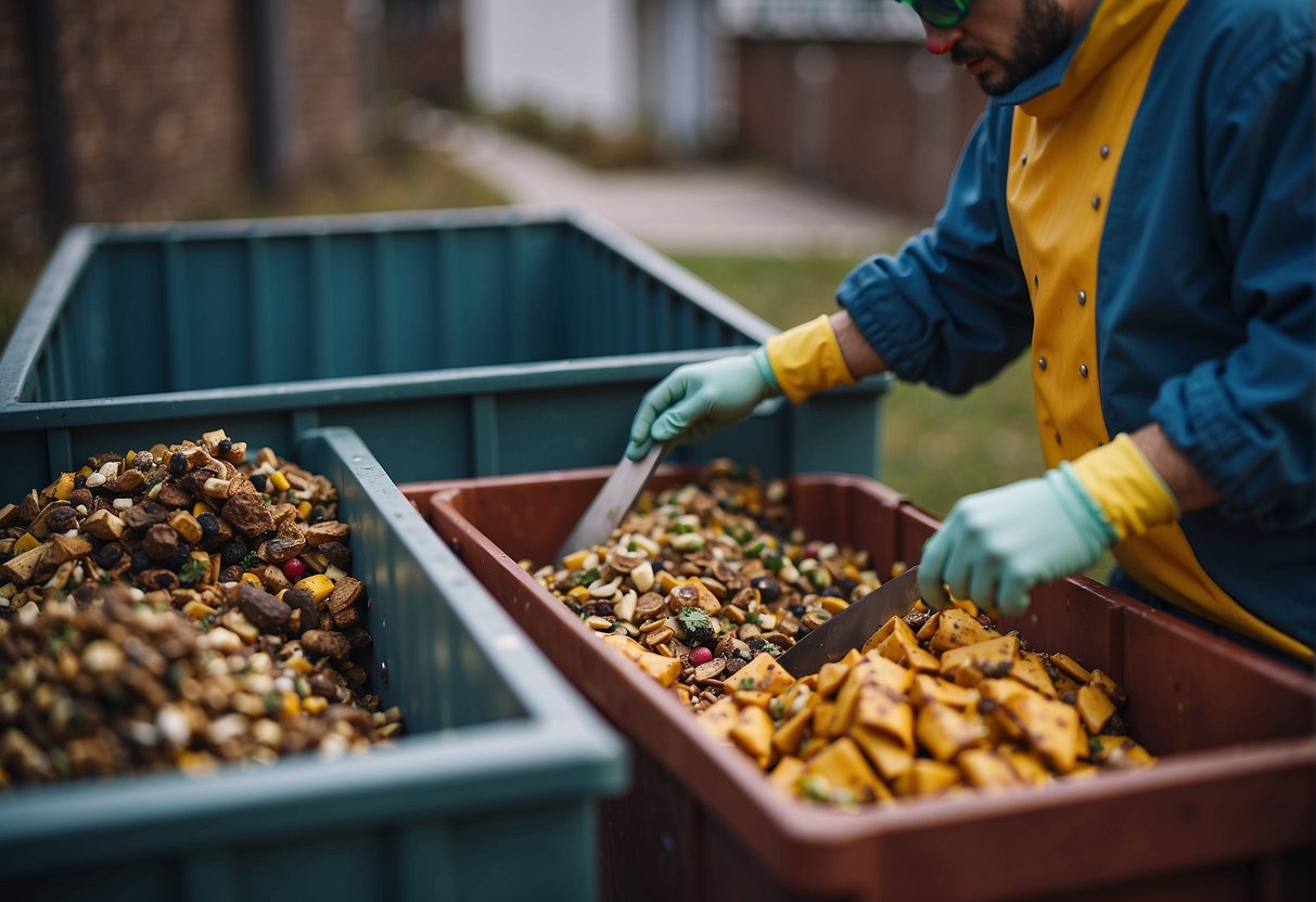 A food handler throws sharp objects and hazardous waste into an outdoor dumpster