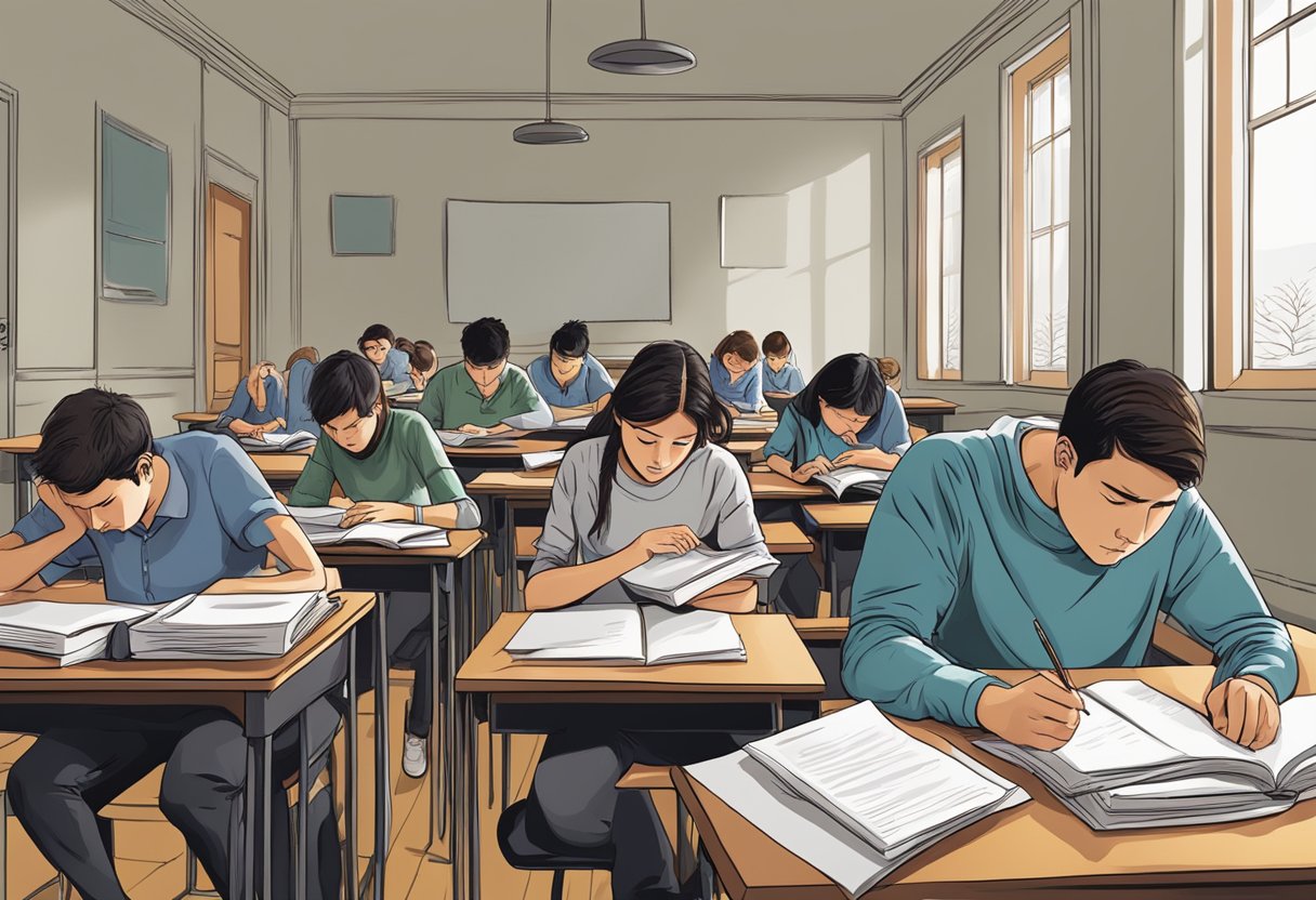 Students stress over challenging exam, surrounded by silence and tension