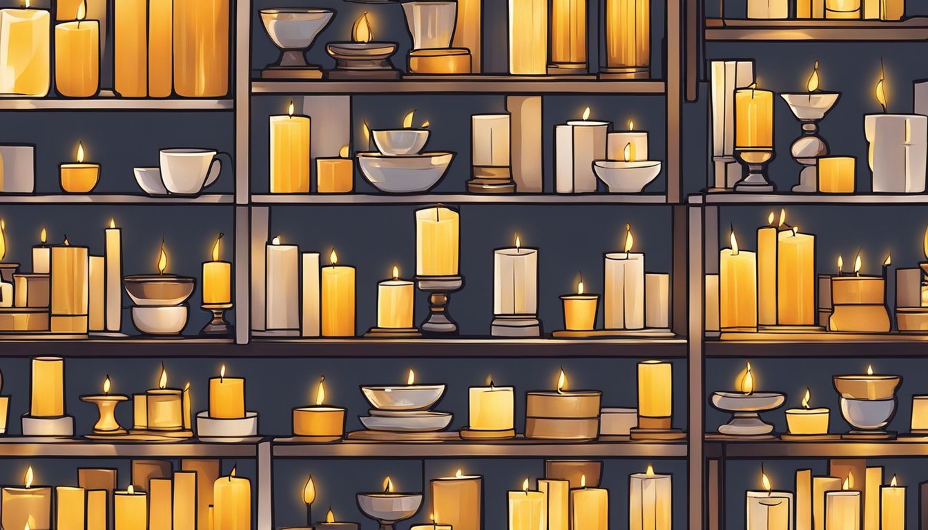 LED candles placed in various decorative holders, illuminating shelves and tables. Reflections dance on nearby surfaces, creating a warm and cozy ambiance. Available at stores in Singapore