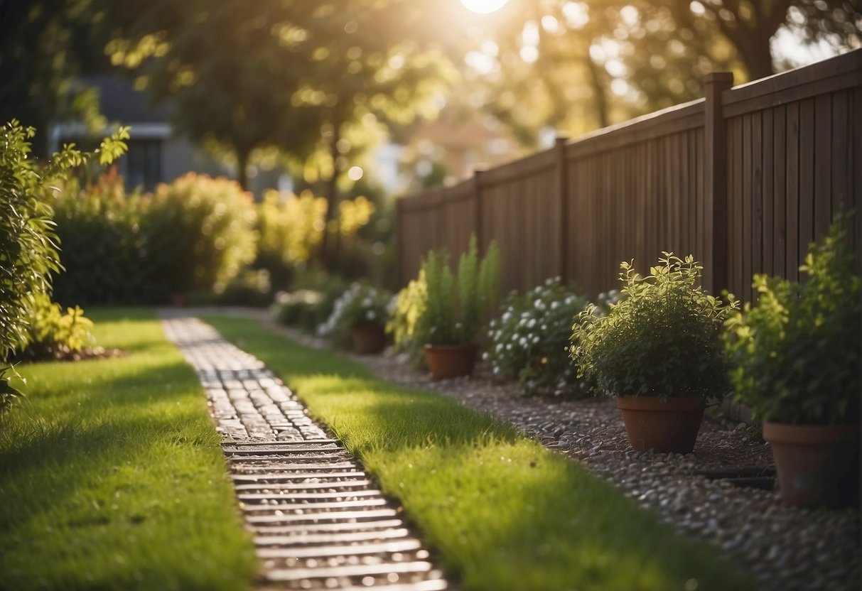 A spacious backyard with level ground and good drainage, surrounded by a sturdy fence. The area should be free from potential hazards and have access to shade and shelter