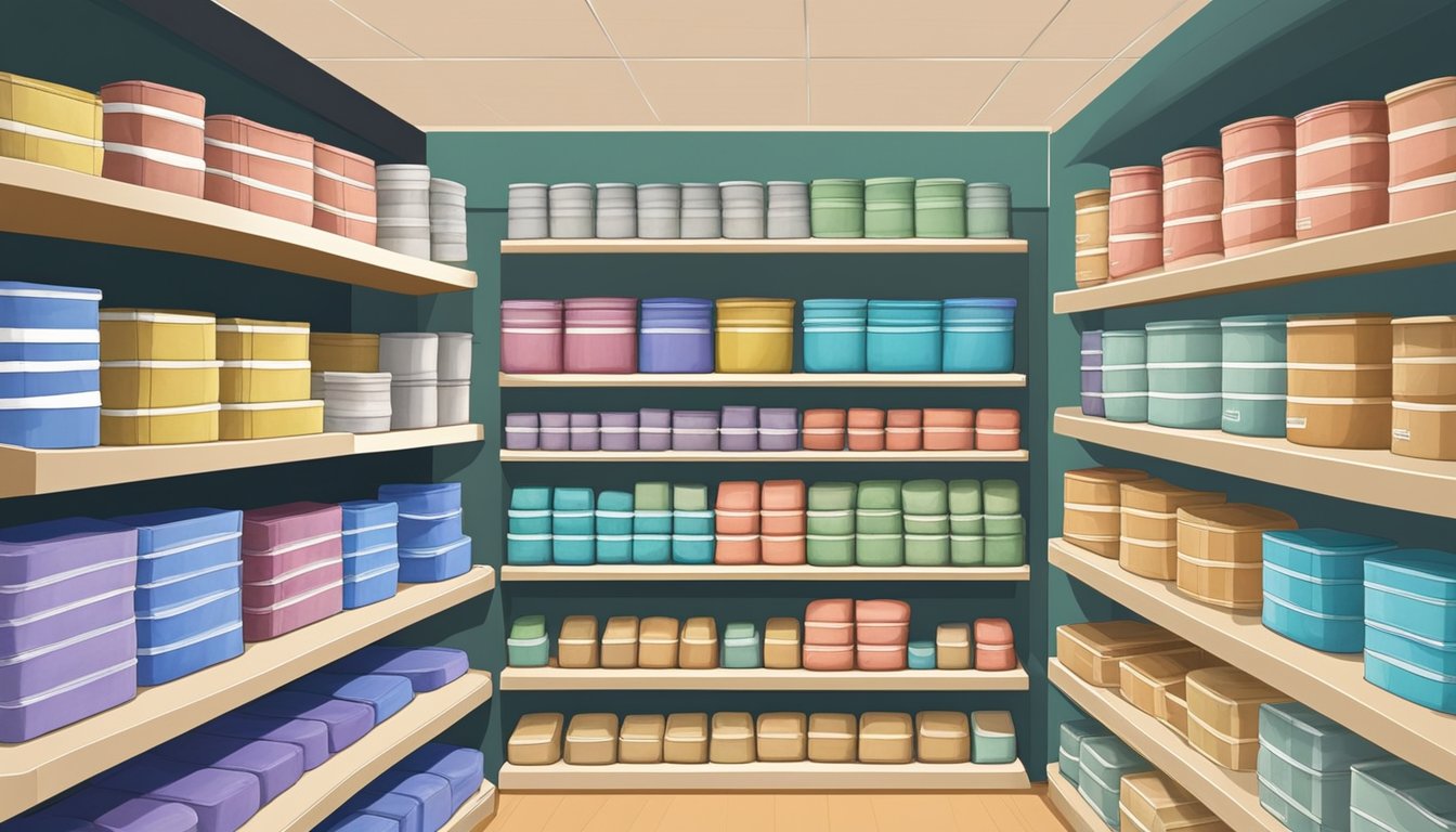 A display of air dry clay packages on shelves in a Singaporean art supply store