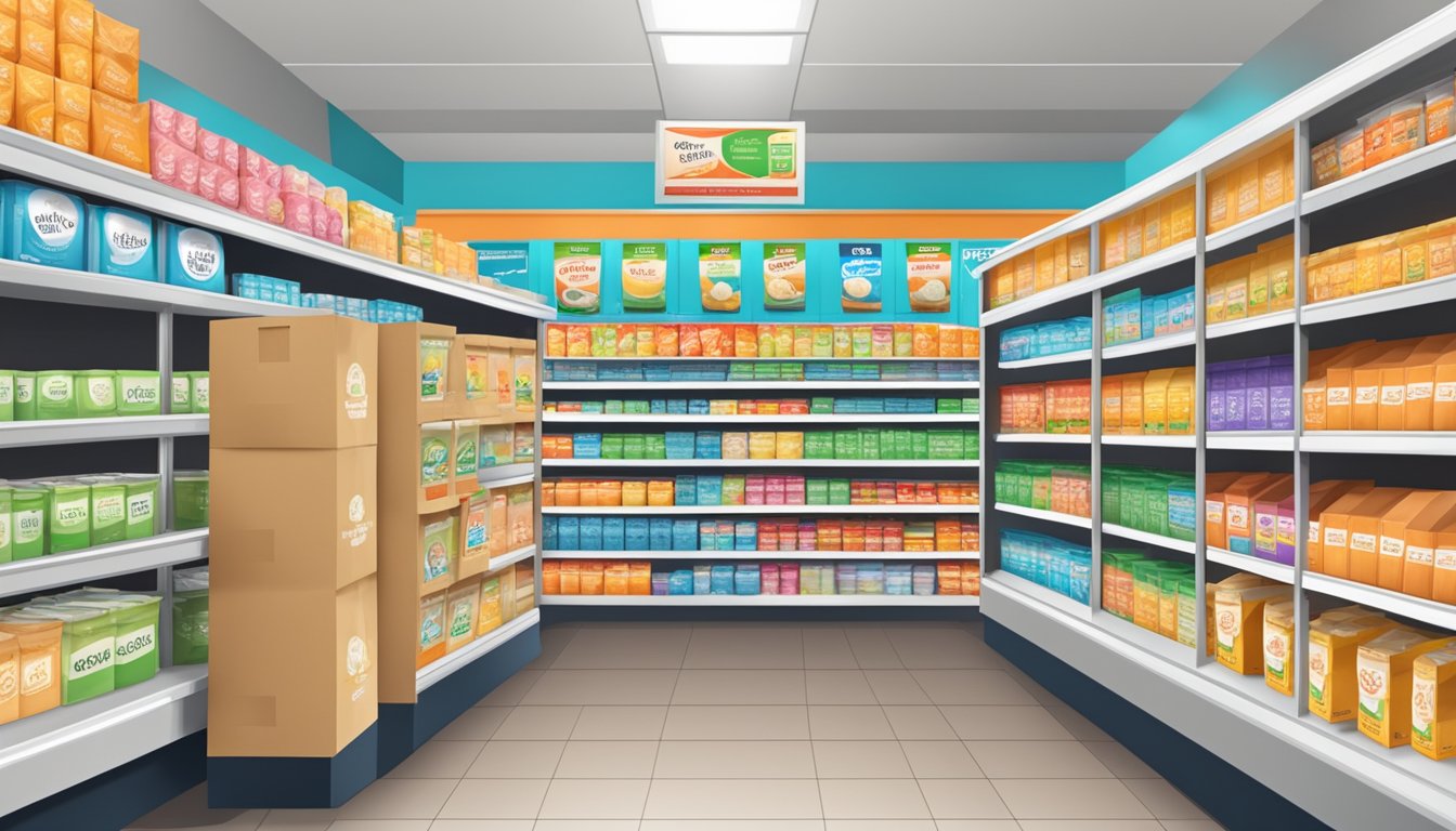 A shelf in a grocery store displaying boxes of baking soda, with price tags and product information