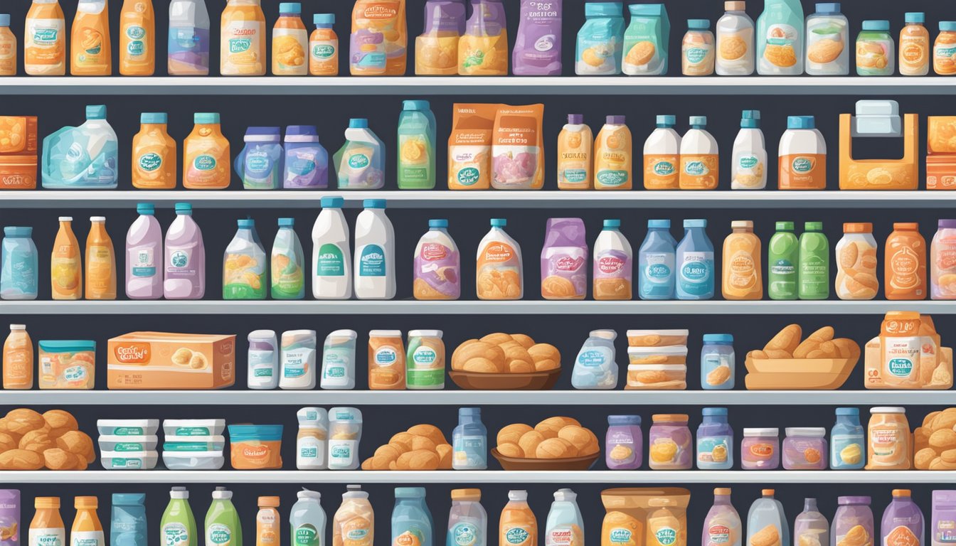 A crowded supermarket shelf displays boxes of baking soda in Singapore