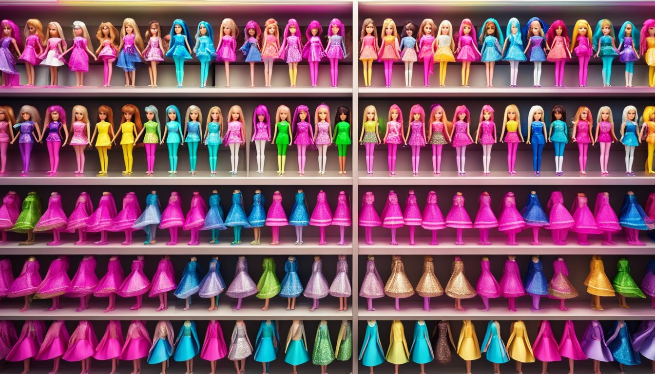 A colorful display of Barbie dolls lines the shelves of a popular toy store in Singapore, showcasing the latest and most sought-after designs