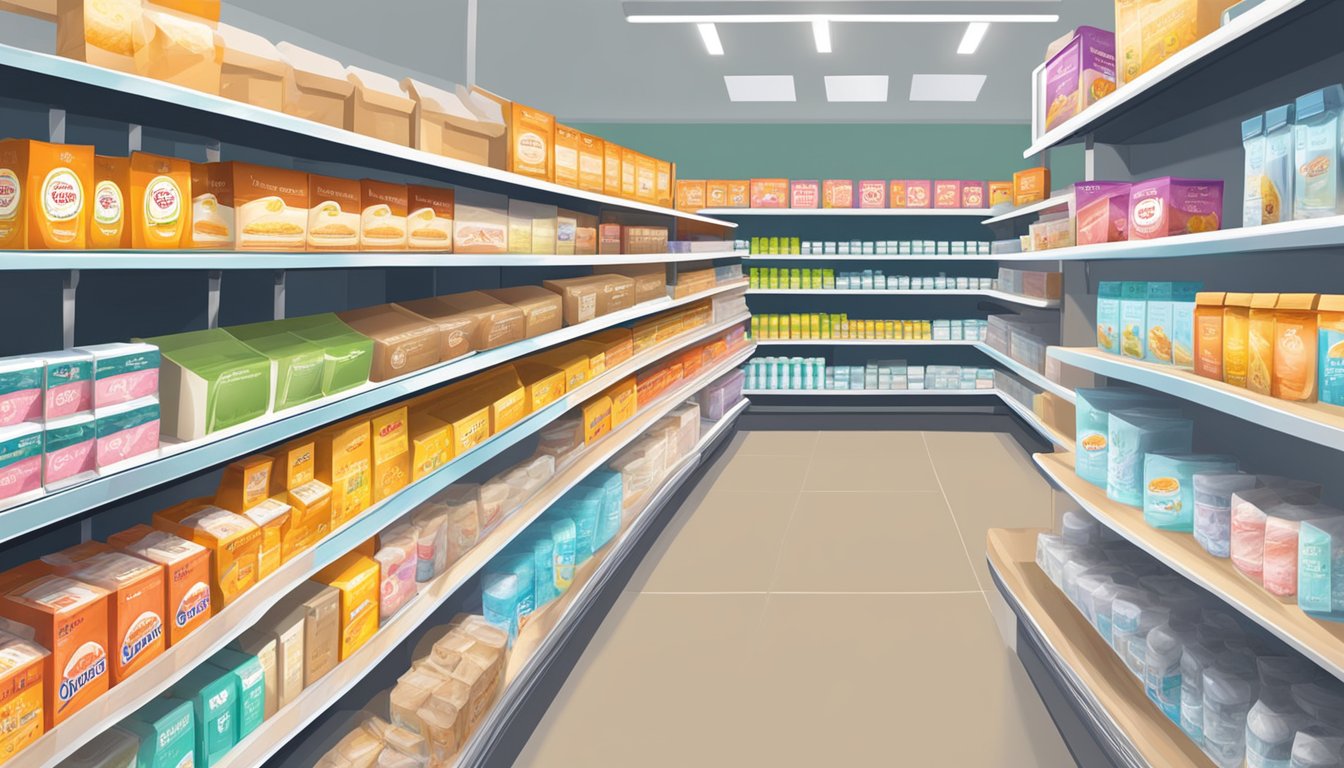 A shelf stocked with baking soda boxes in a Singaporean grocery store
