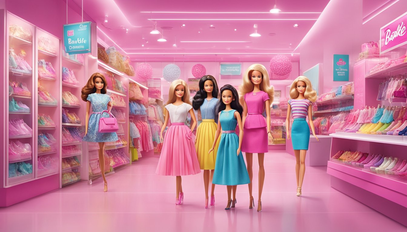 A display of Barbie dolls in a Singapore store, with a sign reading "Frequently Asked Questions: Where to Buy Barbie Doll in Singapore."