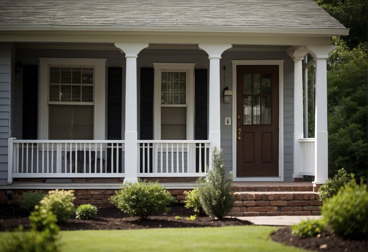 A suburban house with a front porch and backyard, featuring outdoor security cameras installed at strategic locations. The cameras are weatherproof and have infrared night vision capabilities