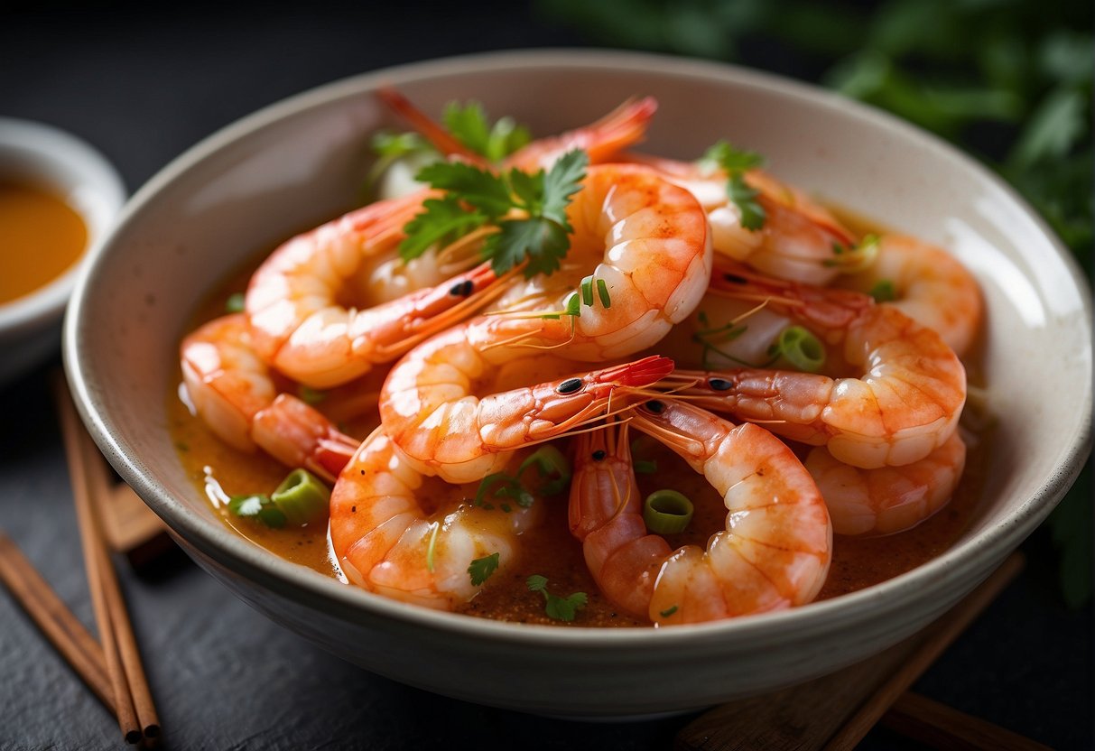 Plump prawns simmer in fragrant Chinese spices, infusing the air with a tantalizing aroma