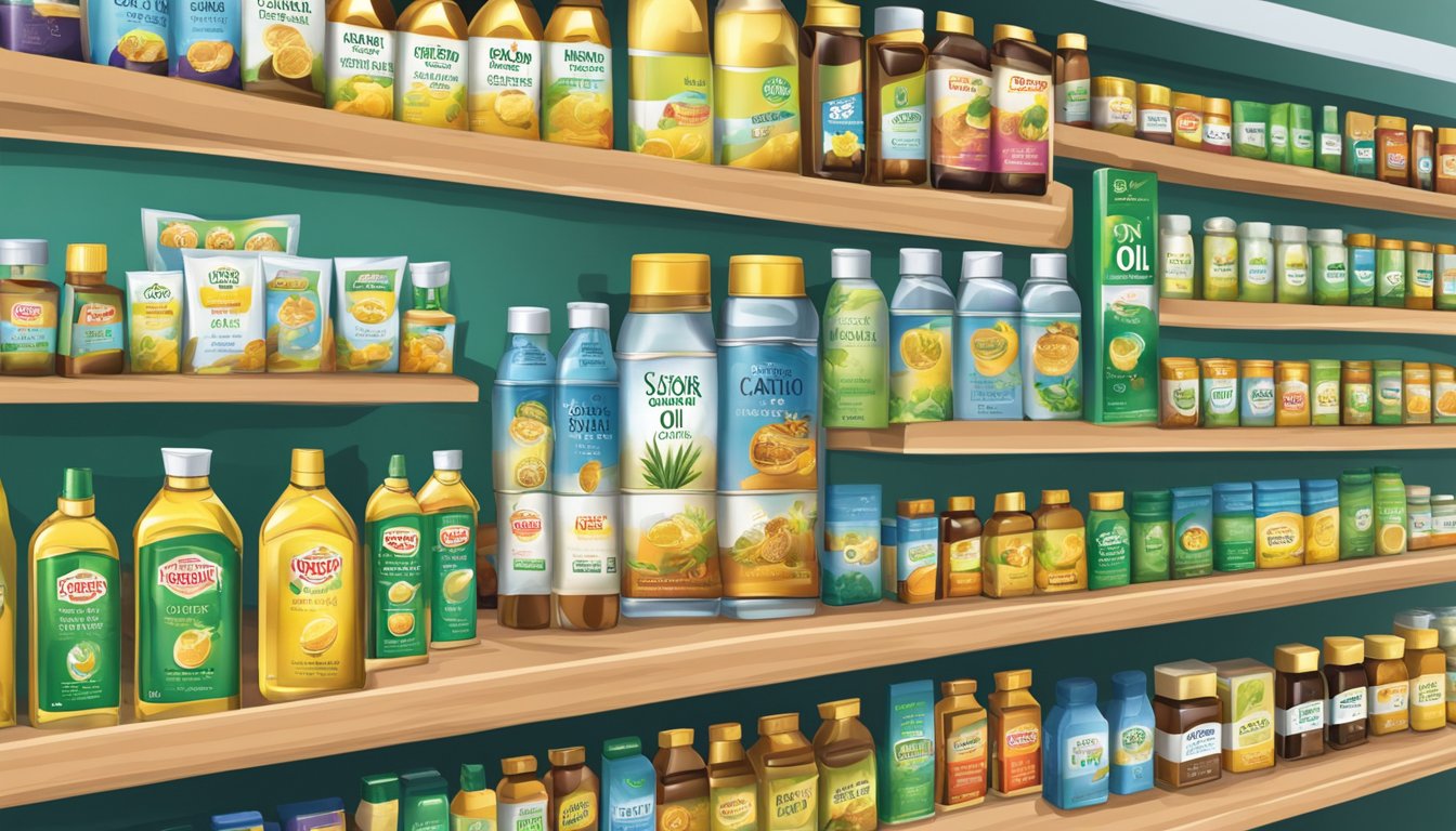 A store shelf displays castor oil packs in Singapore